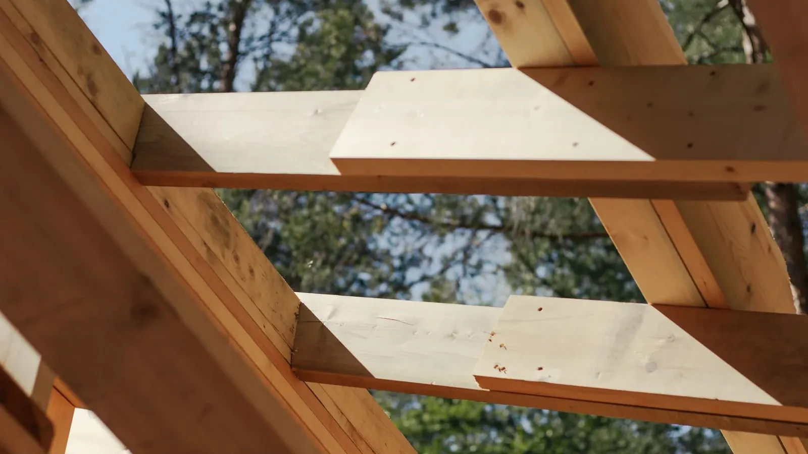 Dachsparren und Schalbretter einer Holzkonstruktion